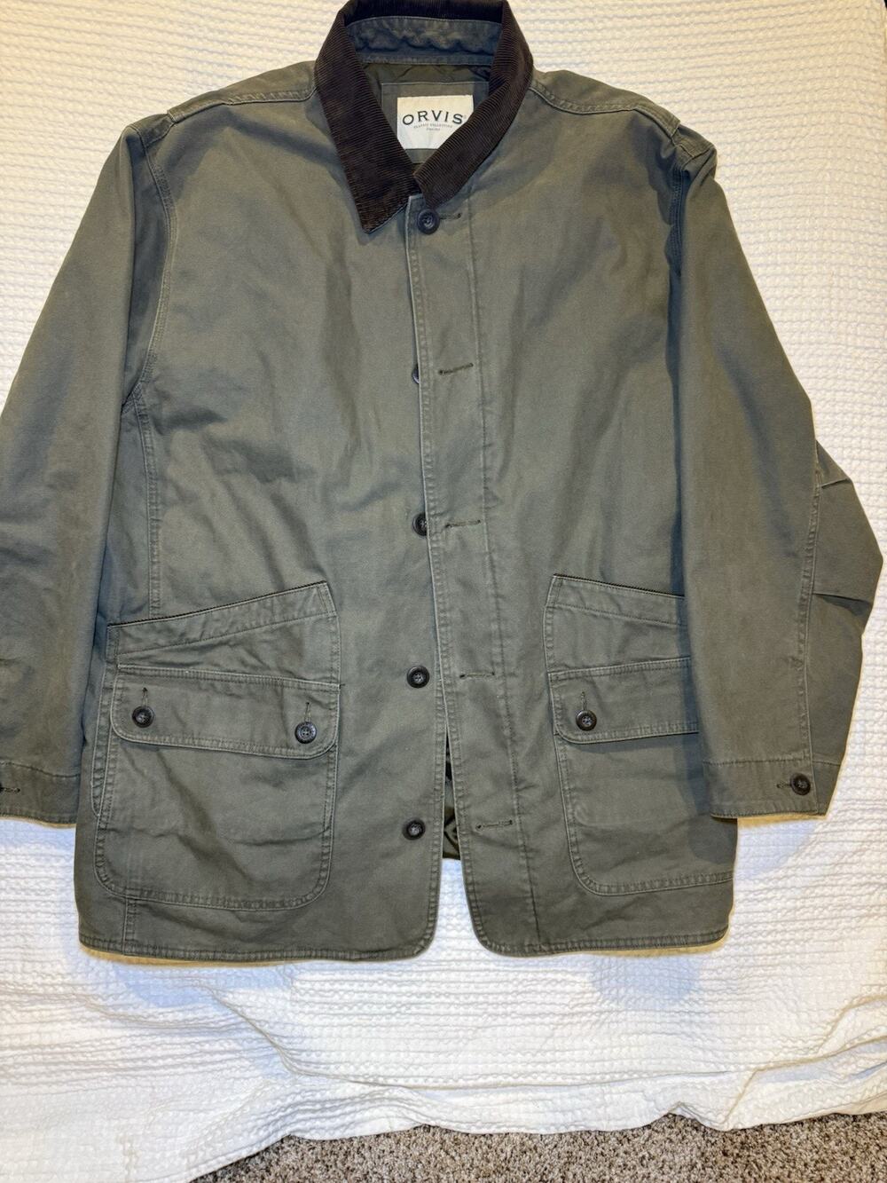 Orvis Classic Collection Men XXL Field Barn Jacket Olive Green Corduroy Collar